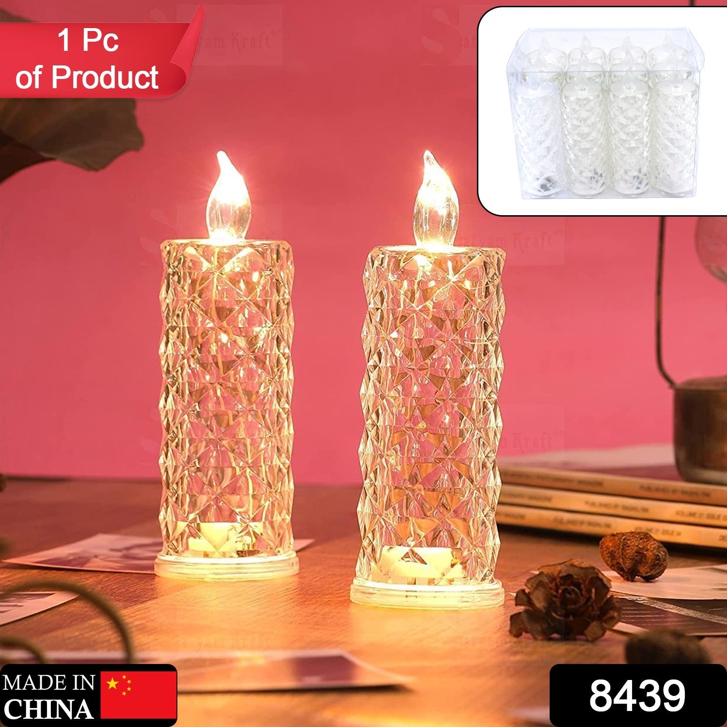 8439 Rose Candles LED Flameless and Smokeless Decorative Acrylic Transparent Candles Led Tea Light Candle Perfect for Gifting, Home, Diwali, Christmas, Crystal Candle Lights (1 Pc) (MOQ :- 12 pc ) 8439 Rose Candles LED Flameless and Smokeless Decorative Acrylic Transparent Candles Led Tea Light Candle Perfect for Gifting, Home, Diwali, Christmas, Crystal Candle Lights (1 Pc) (MOQ :- 12 pc )